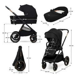 Комбинирана бебешка количка Kinderkraft NEA 2, MIDNIGHT BLACK