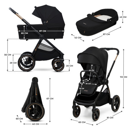 Комбинирана бебешка количка Kinderkraft NEA 2, MIDNIGHT BLACK