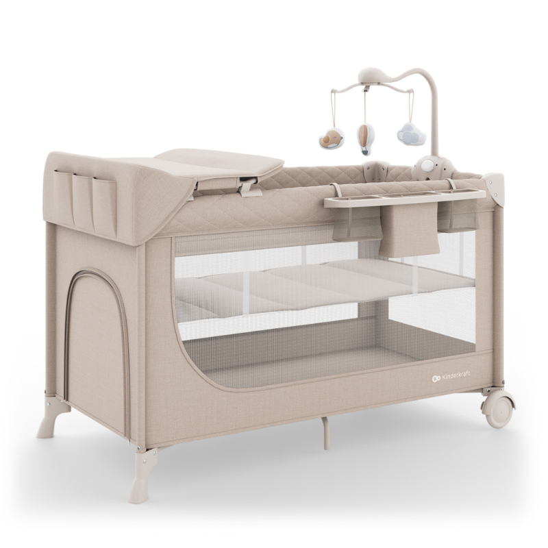 Бебешка кошара Kinderkraft LEODY UP с аксесоари, Beige